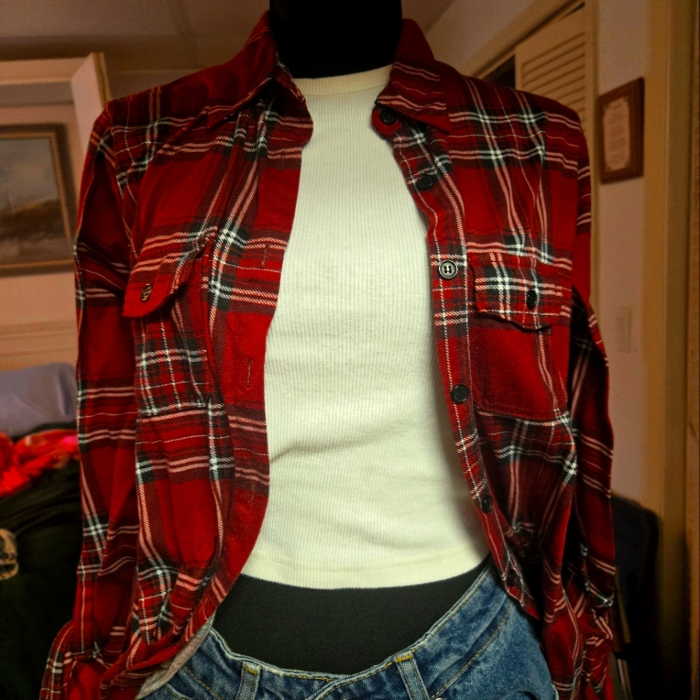 PLAID 90S GRUNGE FLANNEL LS Tee